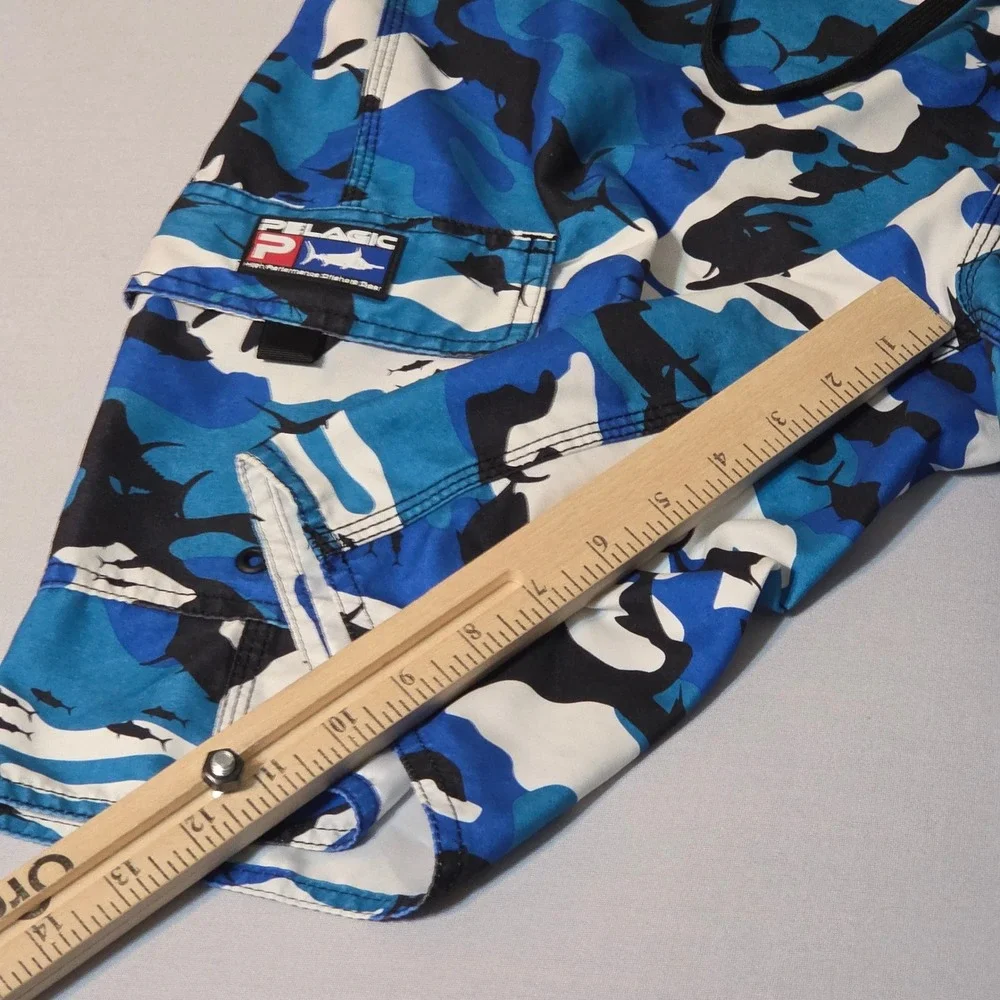 Pelagic Board Shorts Mens 34 Blue Fish Camo Marlin Offshore Fishing Style 222